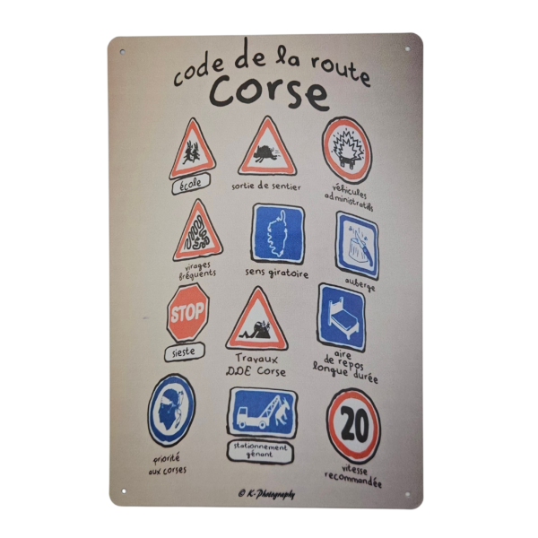 Plaque métallique code de la route - Corse