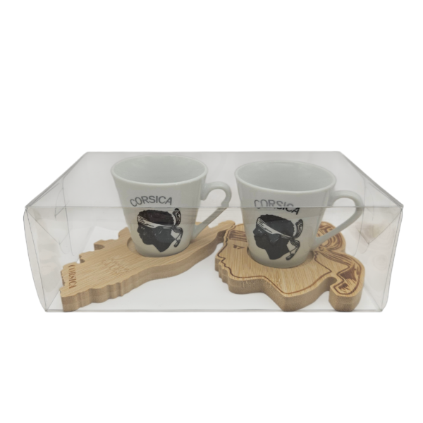 Set duo tasse à café expresso + support en bois