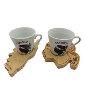 Set duo tasse à café expresso + support en bois