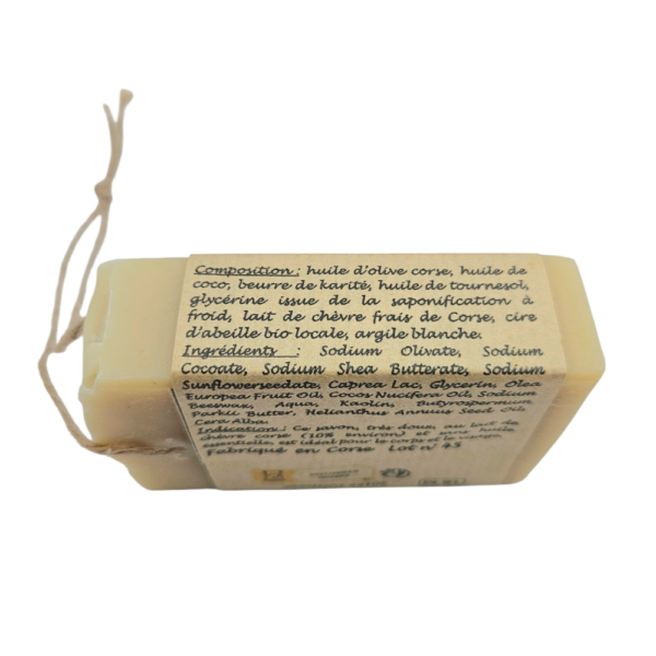 2026/03/1000104066.png Savon solide au lait de chèvre frais de Corse saponifié à froid. Fabriqué en Corse. 100 gr