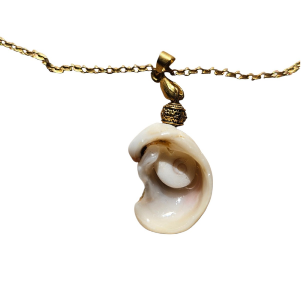 Pièce unique. Collier fait main. Véritable œil de Sainte-Lucie et coquillage.
Création artisanale corse.