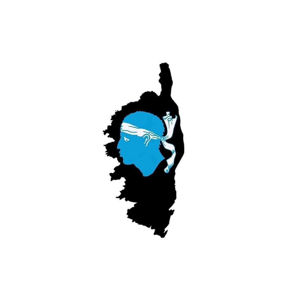 Autocollant en forme de Corse + tête de Maure noir et bleu